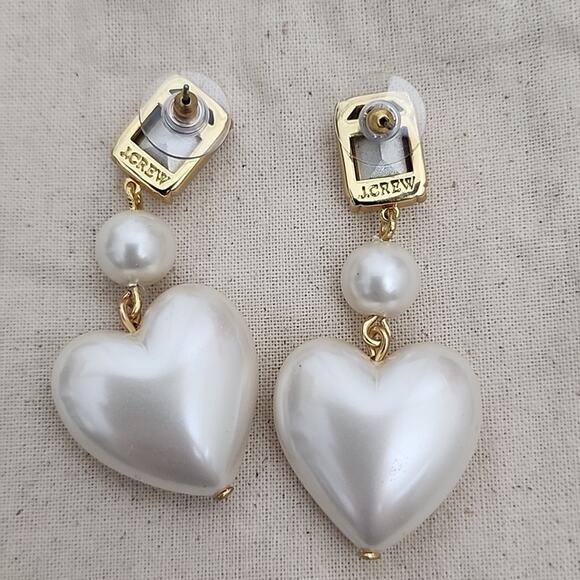 NEW J. Crew Elegant Crystal And Pearl Gold White Heart Drop Earrings - Picture 8 of 8
